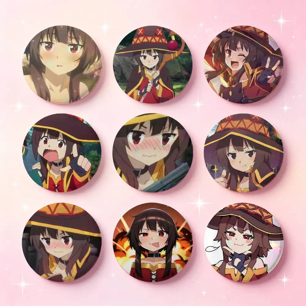 Megumin Konosuba Anime Figure Badges 25 32 44 58 75 Mm Round Cosplay Pin Bag Decor Fans Collect Friends Gifts Brooch Souvenir
