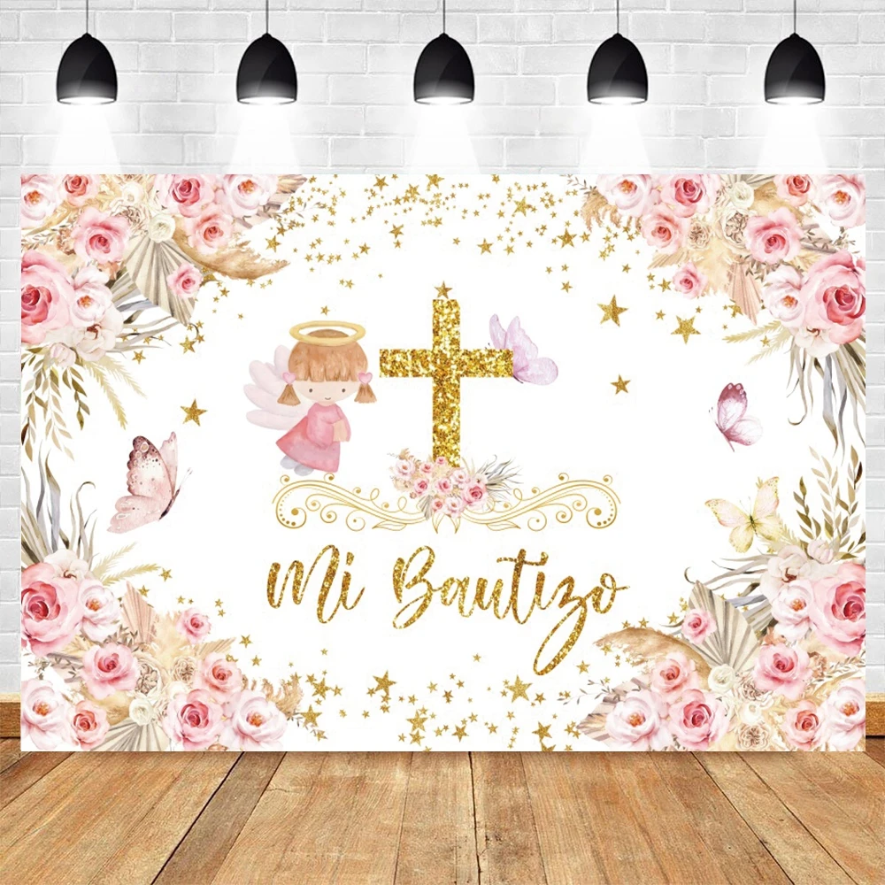 Mi Bautizo Photography Backdrop Newborn Baby Shower God Bless Baptism Party Decor Background Photo Studio Christening Photocall
