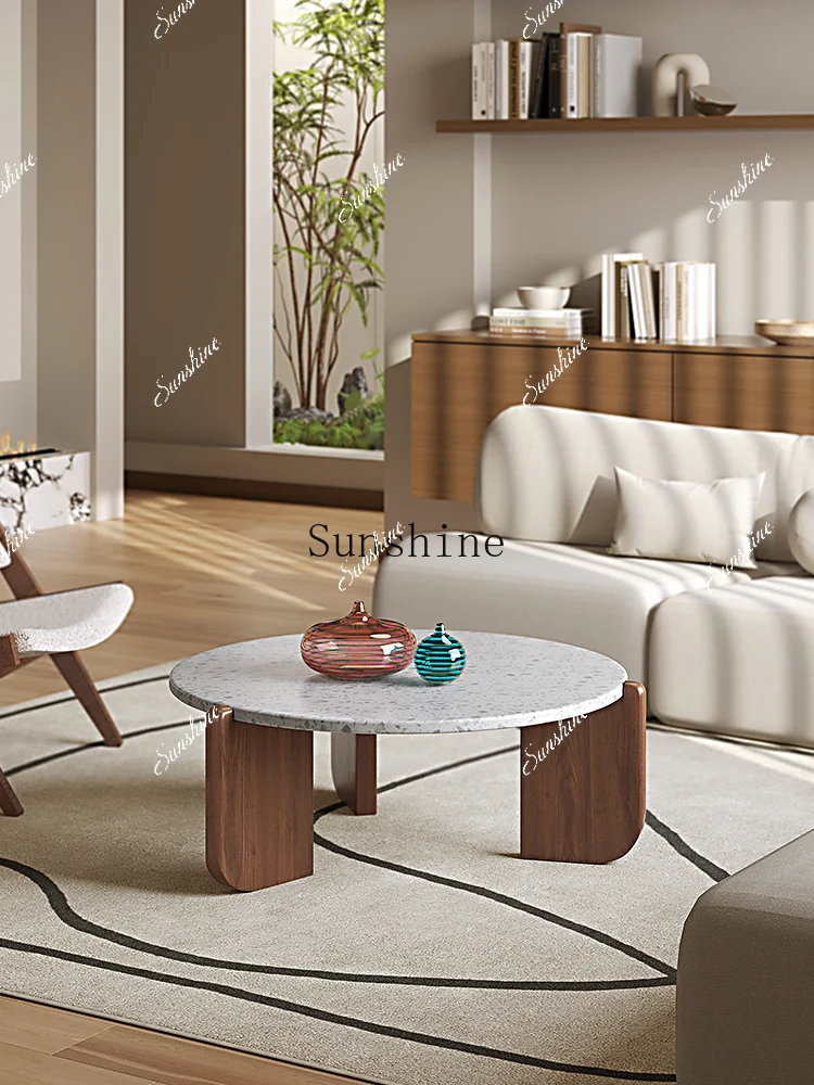 Wabi Sabi Wind Light Luxury Round Terrazzo Coffee Table Living Room Household Small Apartment FT