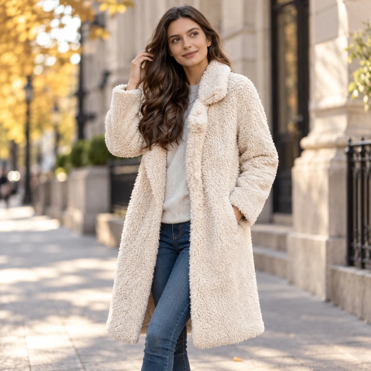 Long Sleeve Turn Down Collar Top Gentle Style with Extra Long Length Fresh and Sweet Hoodless Regular Sleeve Spring for Women