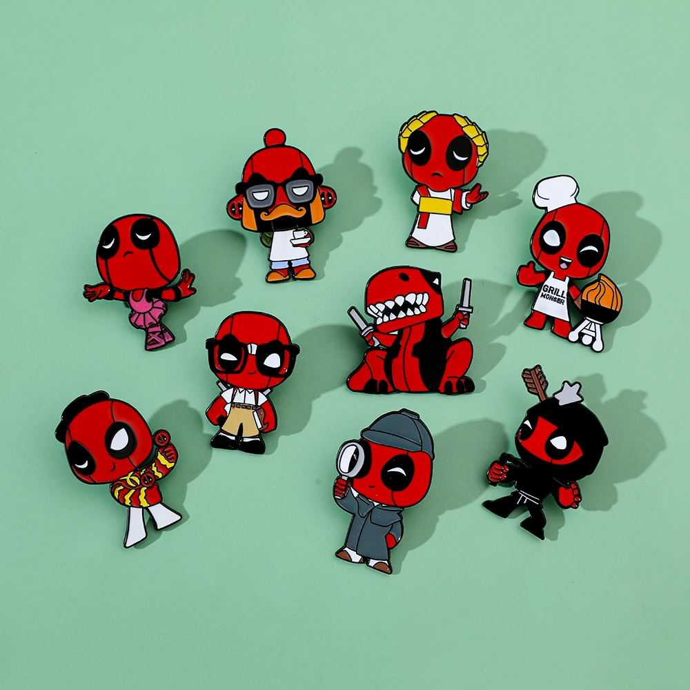 Creative and Funny Deadpool Chest Pins, Marvel Cartoon Figures, Metal Badges Accessories, Clothing Bags Jewelry, Enamel Pin