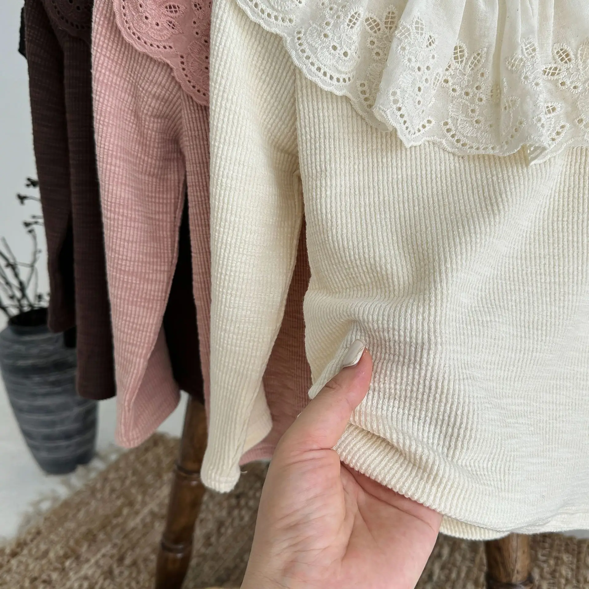 Autumn New Children\'s Long Sleeve T Shirts Girls Lace Collar Bottoming Shirt Solid Color Versatile Cotton Tops