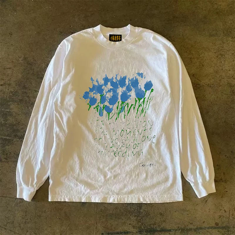 

Pure Cotton Long Sleeve T-Shirt 310g Heavyweight American Retro Oversize Streetwear Versatile Miao Street Style Clothing