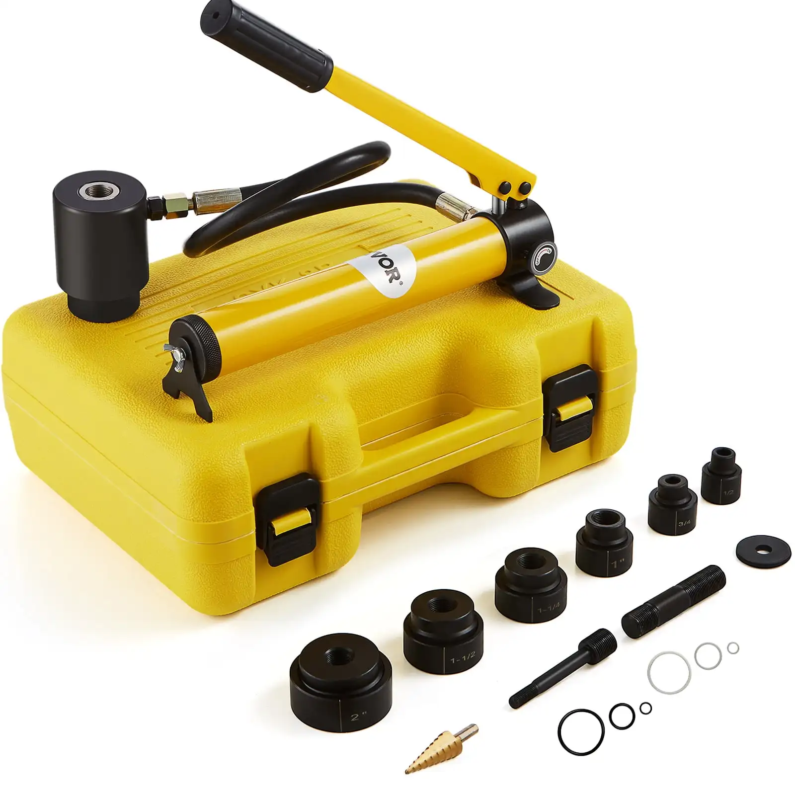 

10 Ton Hydraulic Knockout Punch Driver Kit Hole Tool 1/2"-2" with 6 Dies