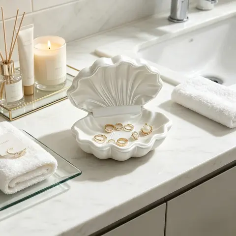 3D Printed Pearl Shell Trinket Box Elegant Seashell Jewelry Holder Storage Organizer for Desk Bedroom Bathroom Storage Tray