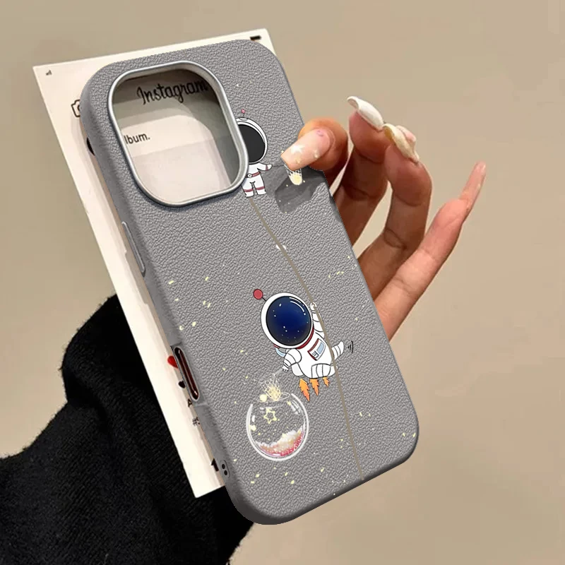 Astronaut Pattern TPU Phone Case For iPhone 16 15 Pro Max 15 14 Plus 13 12 Pro 11 Shockproof Soft Silicone Leather Texture Cover