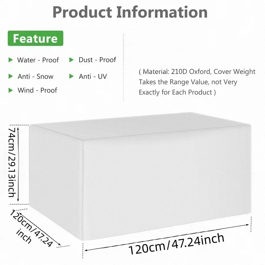 Capa para móveis de mesa de pátio de vários tamanhos, material 210D, com fecho de cordão, adequada para mesas de piquenique, cadeiras e sofás