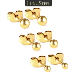 LUXUSTEEL 3Pairs Medical Stainless Steel Ball Earrings Set For Women Men Ear Bone Cartilage Piercing Jewelry Gift Wholesale