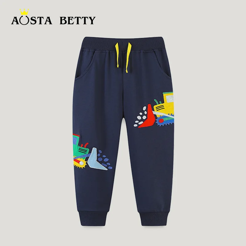 

European and American Style Children's Hoodie Pants Fall New Boys' Sweatpants in The Children Excavator Embroidery