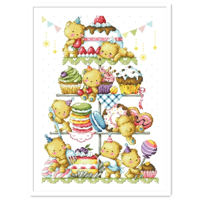 Fare torte punto croce cartoon bear tower 18ct 14ct 11ct tessuto bianco filo di cotone ricamo ricamo fatto a mano fai da te