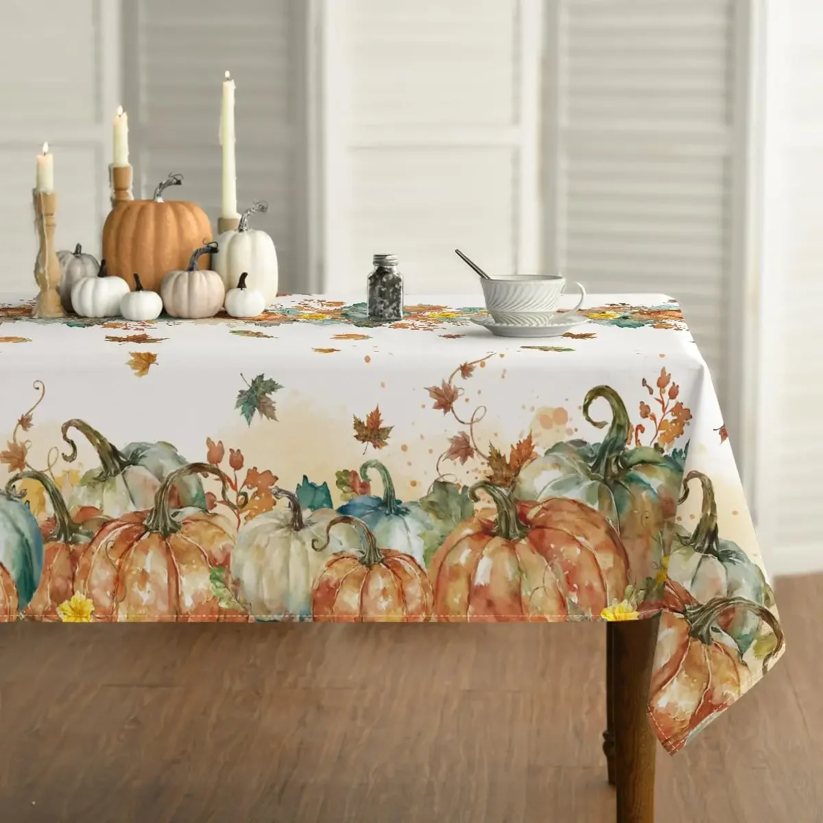 Rectangular Horaldaily Fall Tablecloth Thanksgiving Autumn Harvest Orange Pumpkin Leaves Washable Table