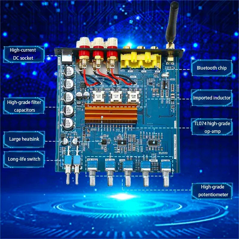 YJCO Hochleistungsverstärker TPA3116 50W*2+100W 2.1 Kanal Bluetooth 5.0 5.1 HiFi Digital Audiophiler Subwoofer-Verstärker D210B – Detail 3