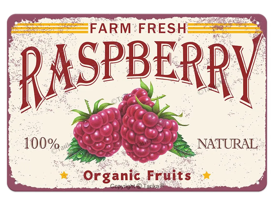 Farm Fresh Raspberry Fruit Iron Tin Sign Metal Sign Retro Vintage Tin Sign Metal Poster Wall Art Decor 8X12 Inches sign