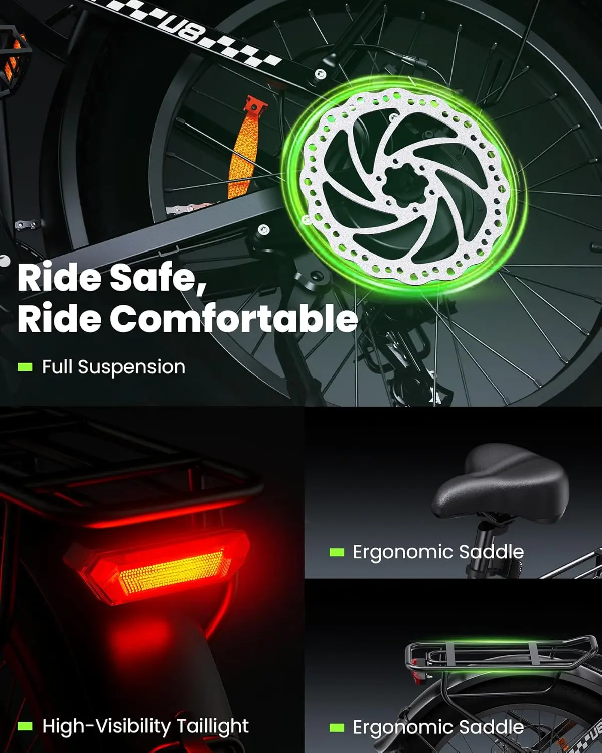 Olenwheel U8 دراجة كهربائية للبالغين 1000 واط الذروة موتور Ebike ماكس 20/28MPH 75-105 ميل المدى دراجة كهربائية المحمولة e الدراجات