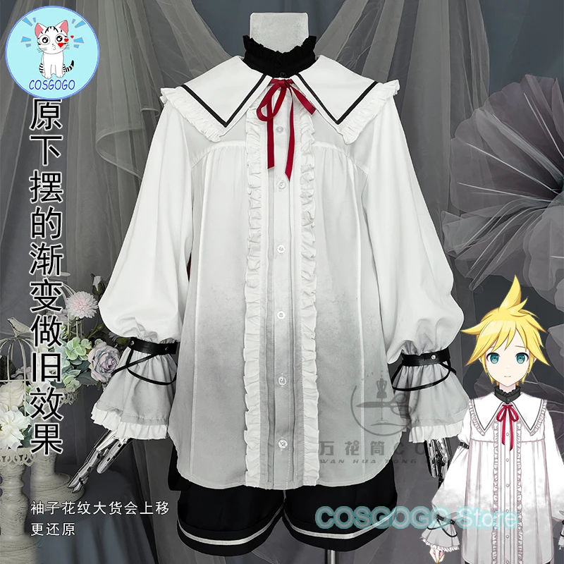 

COSGOGO Game Project Sekai Rin/ Len Cosplay Costume Halloween Party Outfit Women Anime Black Shirt Baby-neck Blouse Short