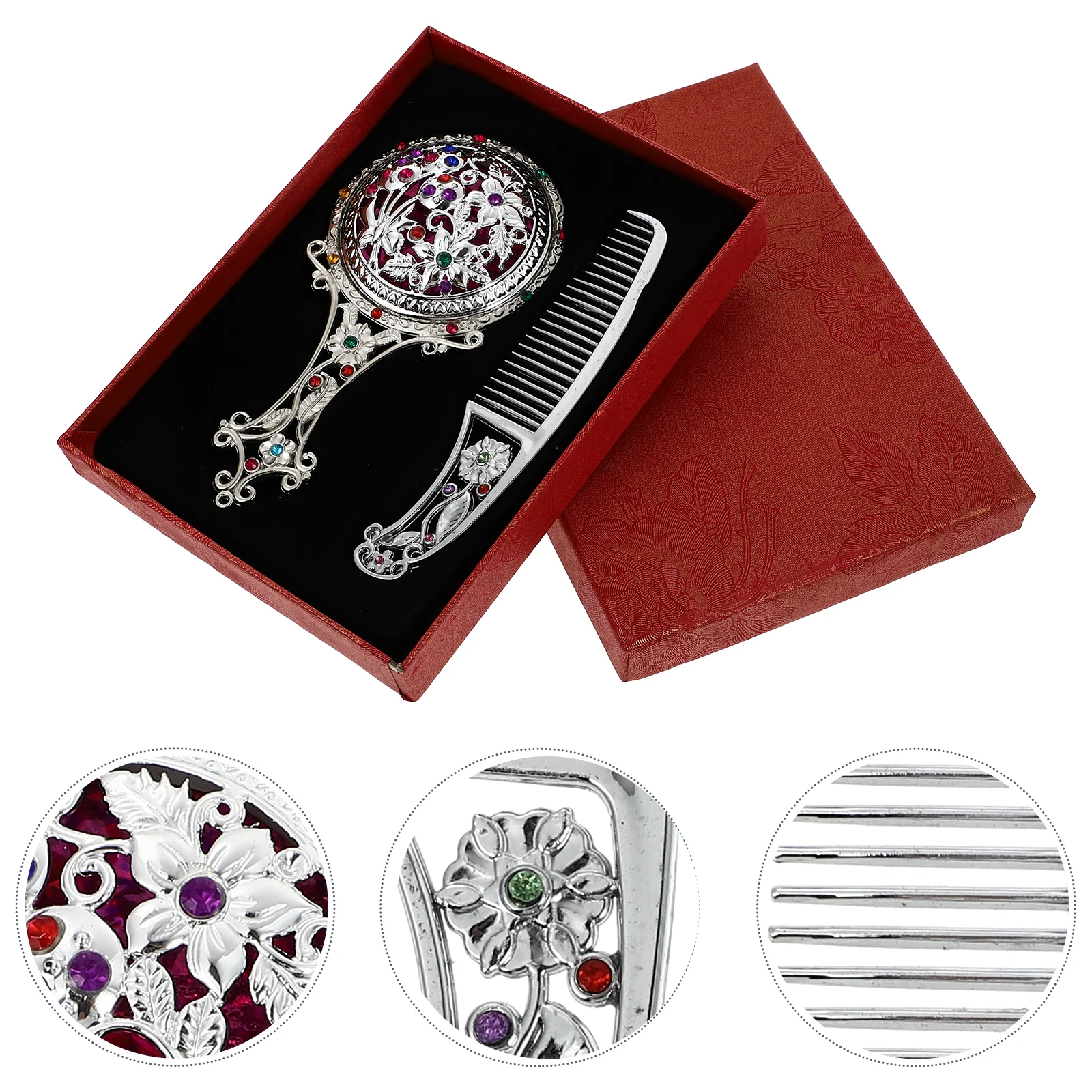 

1Set Foldable Handheld Mirror Portable Vanity Mirror with Comb High Definition Durable Lightweight Compact Design for Travel