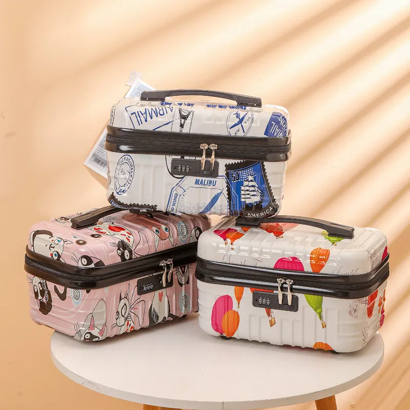 Handheld Luggage Makeup Bag 16-inch Cartoon Cute Password Box Travel Lightweight Mini Storage Box for Women with Large Capacity