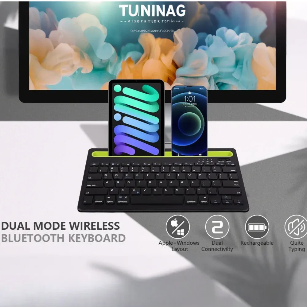 Double Bluetooth Device Connection WIreless Keyboard With Slot Rechargeable Quite Comfortable keyboard For Android IOS Tablet