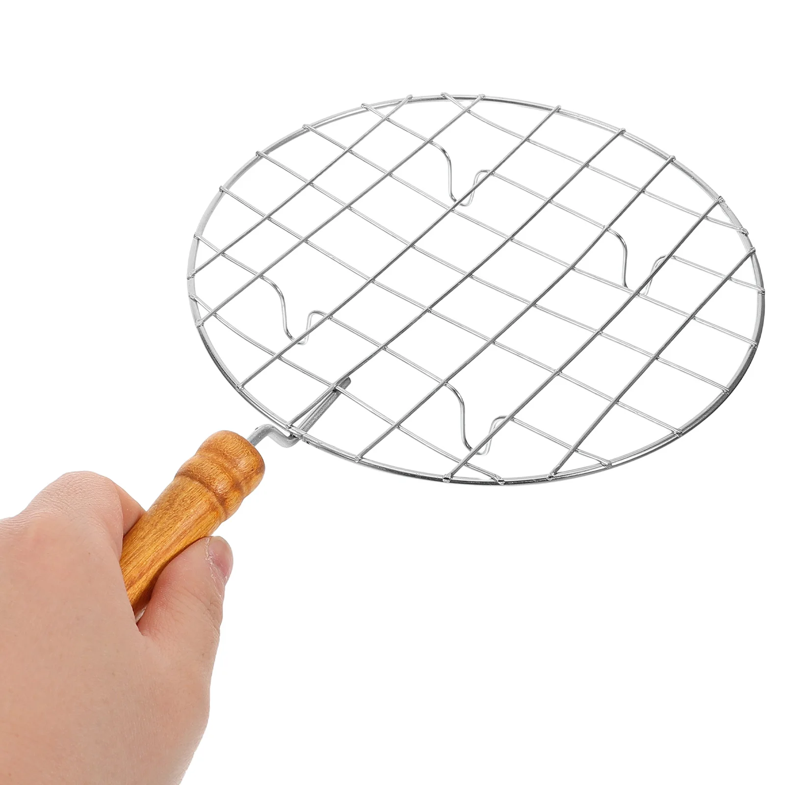 

Round Stainless Steel BBQ Grill Net Durable Handle Outdoor Camping Tools Versatile Mesh Design Prevent Food Falling Ideal For