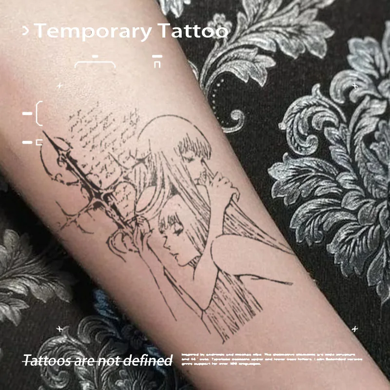 

Временные тату-наклейки «Тёмные аниме-двойняшки»: водостойкие, на основе травяного сока, имитация тату, готический боди-арт для рук и ног, для мужчин и женщин