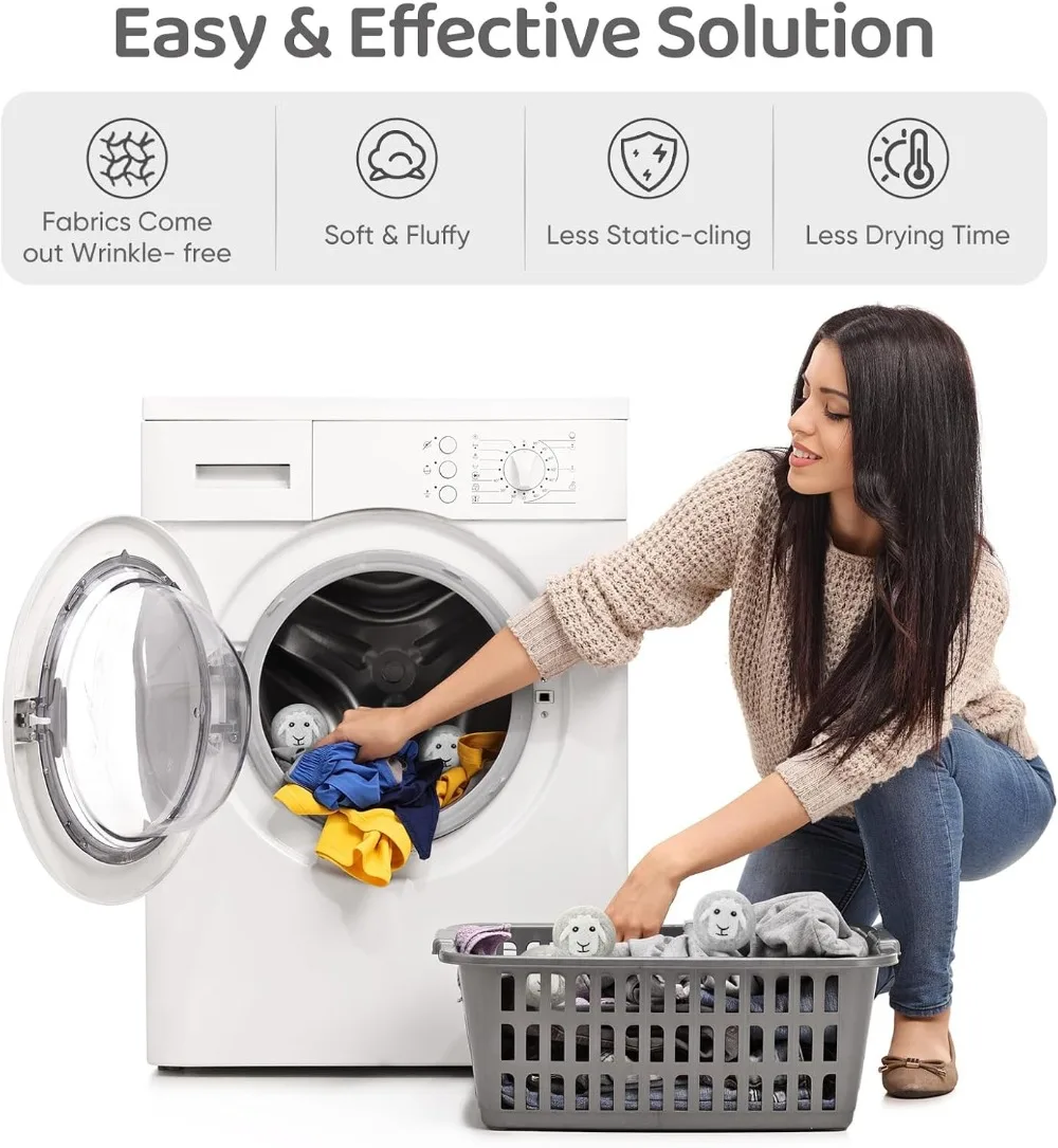 6 Pack Wool Dryer Balls, Natural Fabric Softener, Reusable, Reduces Wrinkles & Drying Time (Gray)