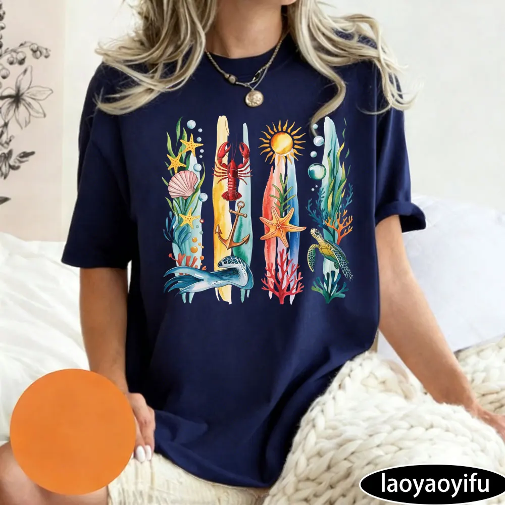 

Sea Animal Gift for Nature Sealife Women T-Shirt Ocean Animal Shirt Ocean TShirts Whale Retro Ocean Nature Shirt Summer Tee