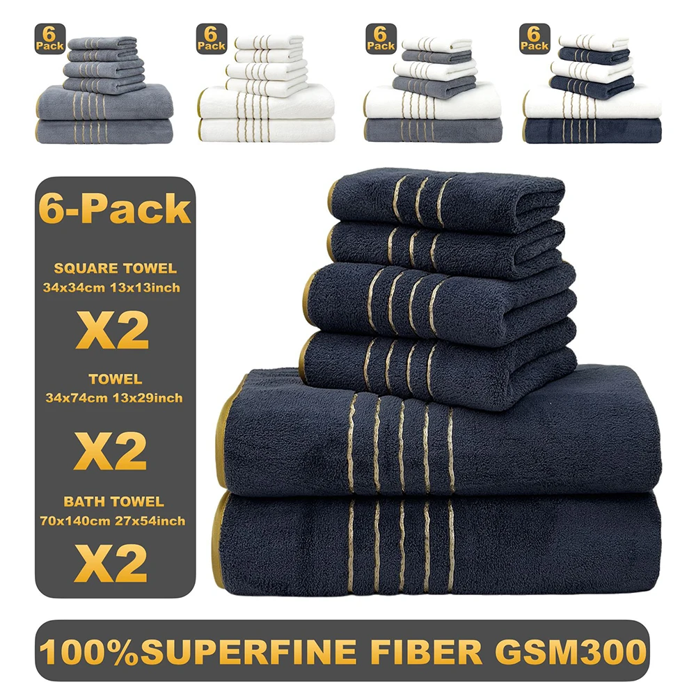 6 Pcs Super Soft Microfiber Towel Set, 2 Bathtowels, 2 Hand Towels, 2 Washcloths, Quick Drying Highly Absorbent 3 Pcs Bath Towel