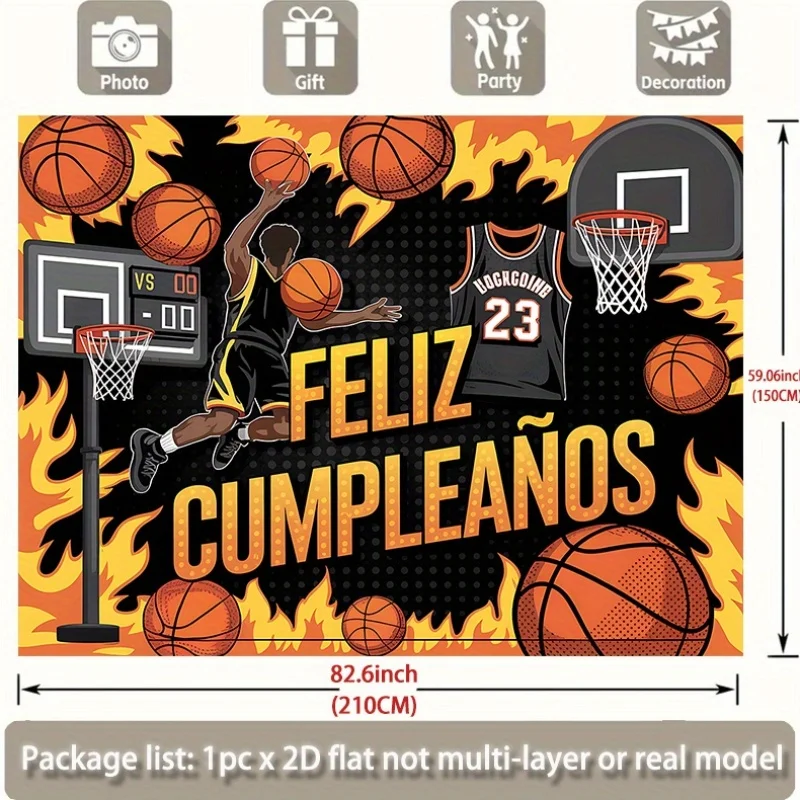2D, 1 Banner mit Basketball-Motiv, sehr gut geeignet zur Dekoration der Wände in Wohnzimmern, Schlafzimmern und Büros – Detail 4
