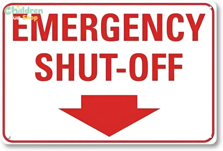 Emergency Shut-Off Sign With Down -  Metal Aaluminum Emergency Stop Button for Patio, Outside, Inside, Outdoor, UV Protected
