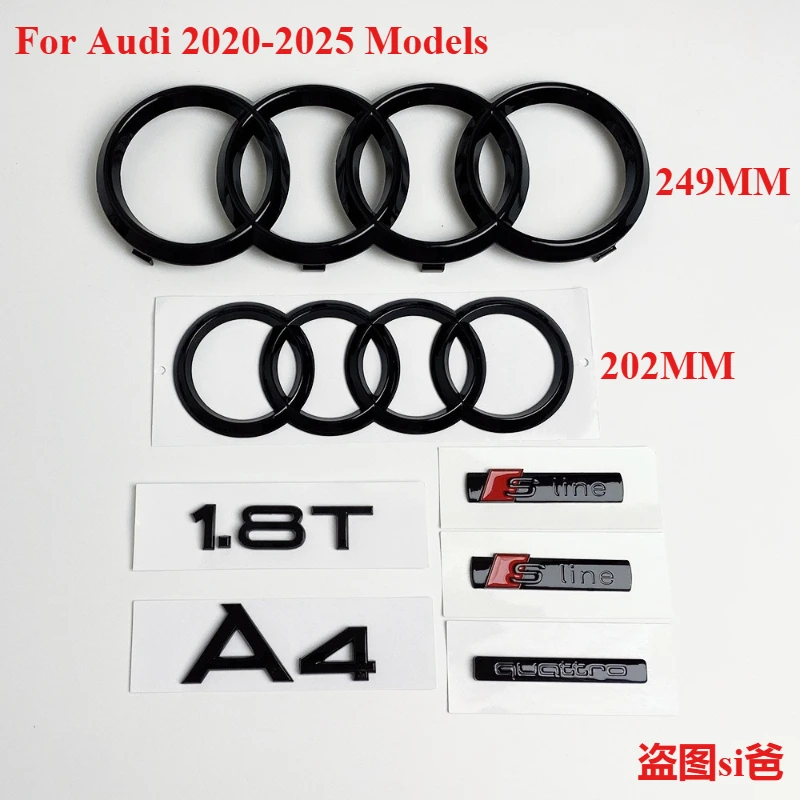 

Audi A4 2020-2025 Models 4Ring Logo ABS Black Car Hood Front Grill Rear Trunk Emblem Sticker A4 Mark Quarrto 1.8T Sline Emblem
