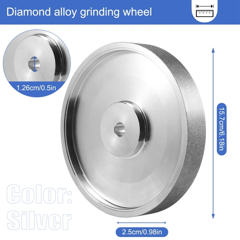 CBN Grinding Wheel, 6Inch Dia X 1Inch Wide, With 1/2Inch Arbor, Diamond Grinding Wheel For Sharpening HSS