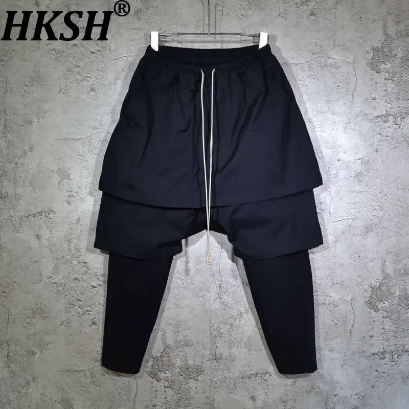

HKSH весна осень новые мужские темные многослойные брюки юбка с вырезами мешковатые панк-шаровары тонкие шикарные Ins уличная одежда Vibe HK17938