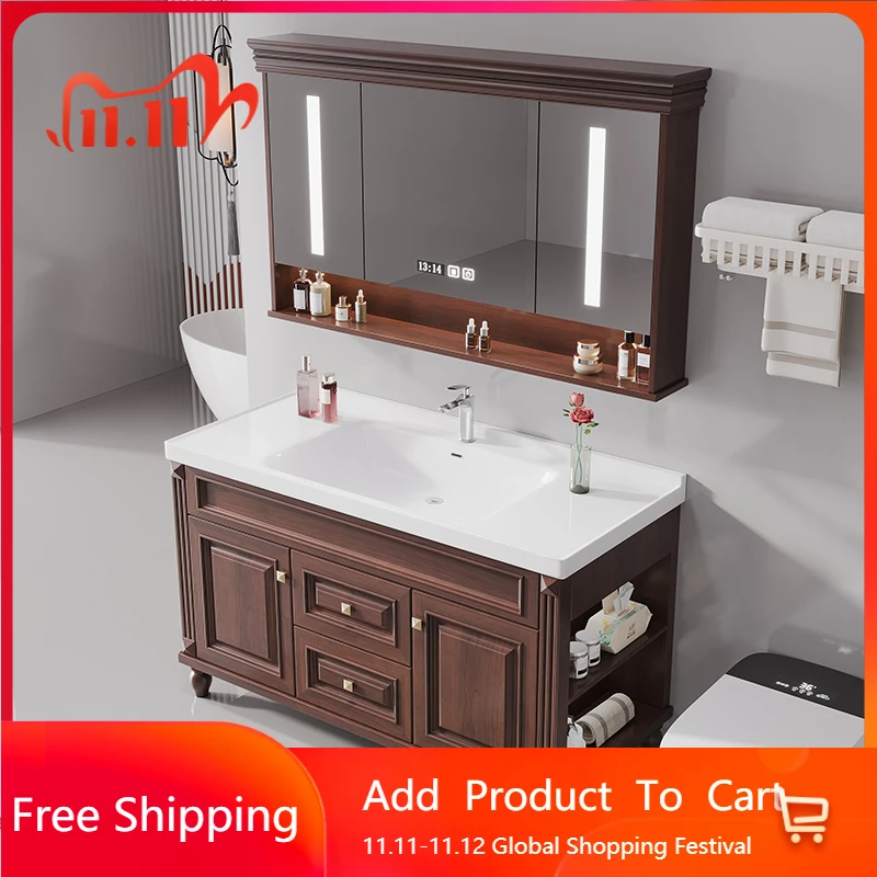 

Американский шкаф для ванной комнаты, ящик, светильник, стоячие настенные полки, организация хранения, туалетные зеркала, мебель для туалетных принадлежностей Meuble