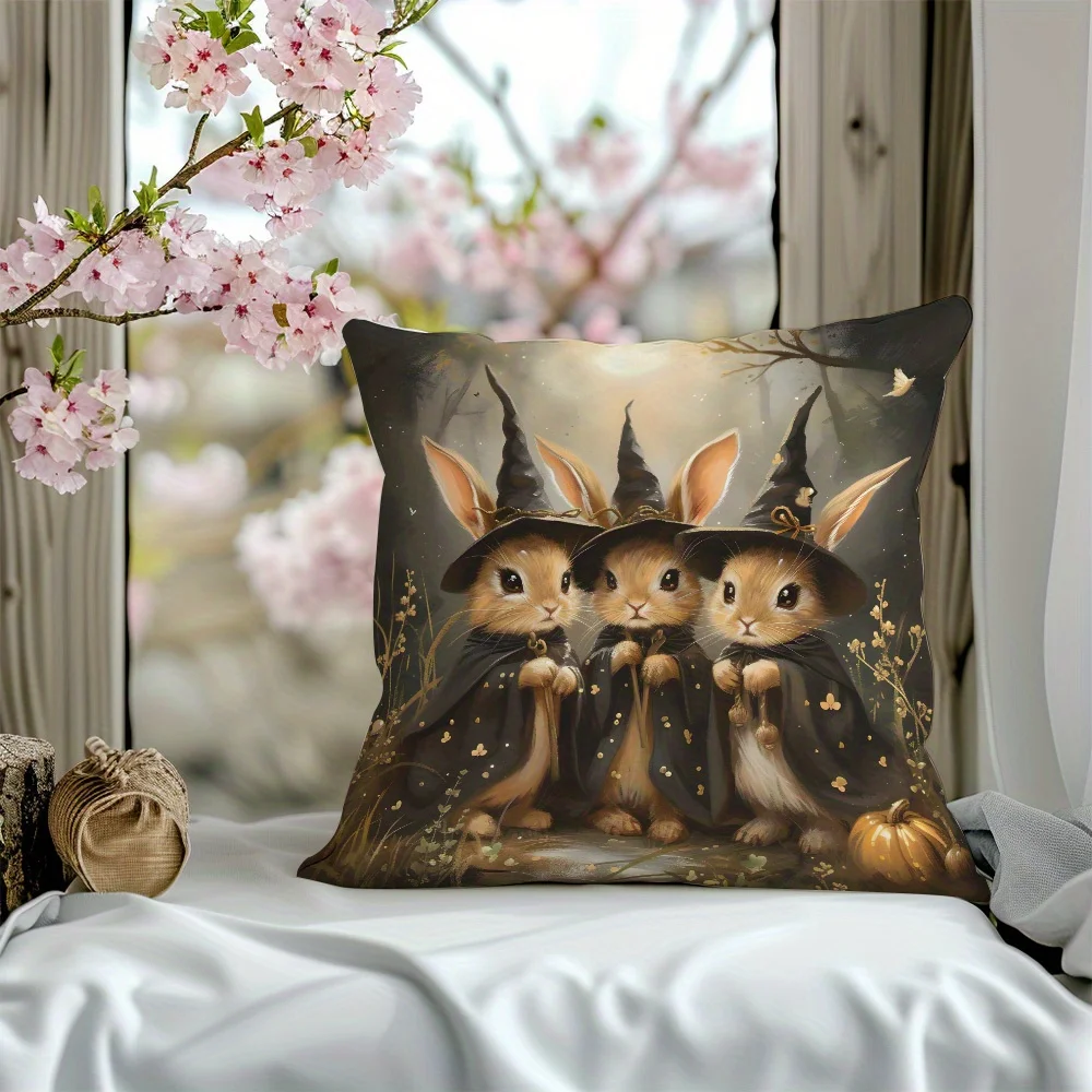 Halloween Wizard Rabbit Double Sided Pillow Cover Concealed Zipper Cushion Sofa Bed Car Living Room