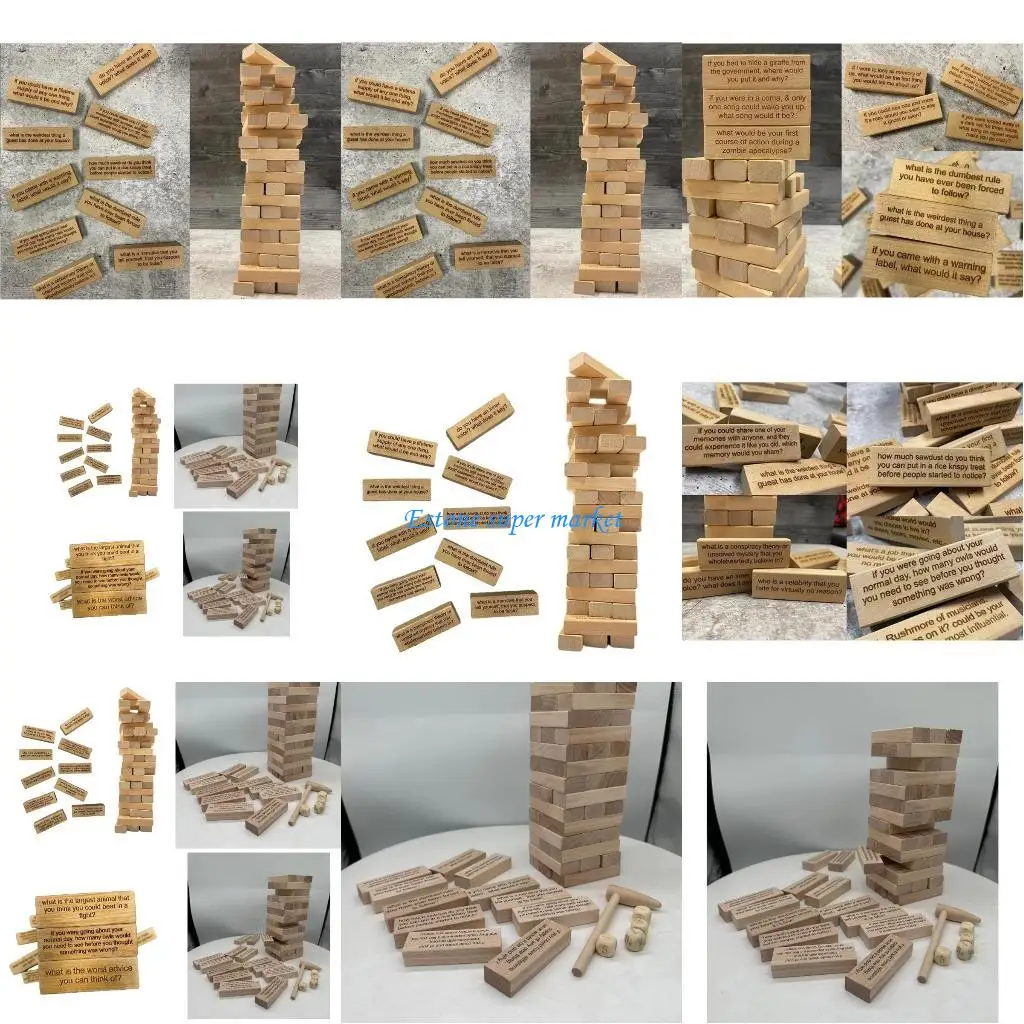 090B คำถามซ้อนผ้าเช็ดตัวของเล่นสำหรับเพื่อน Gathering ไม้ Tumble Tower BALANCE BLOCK ของเล่นสำหรับเด็กผู้ใหญ่ PARTY Favor