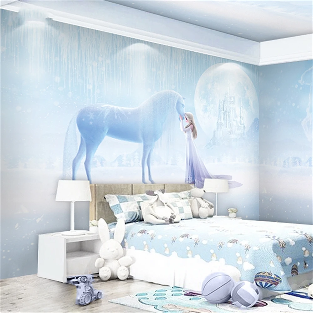 Custom White Horse Dream romance warmth wallpaper  for children's girl's cartoon princess's bedroom TV background art wall paper