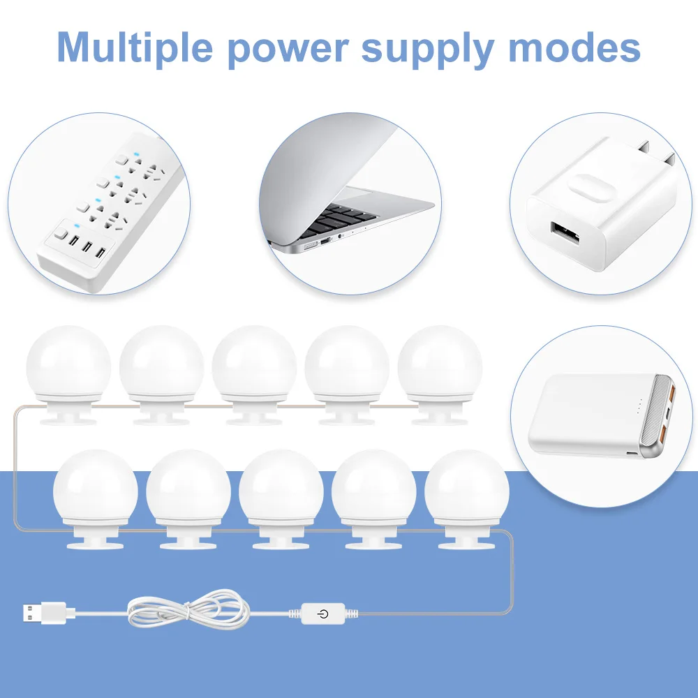 USB DC5V مرآة لوضع مساحيق التجميل مصباح ليد لمبة الحمام منضدة الزينة مصباح 3 ألوان عكس الضوء لغرفة النوم مرآة الديكور ملء الإضاءة