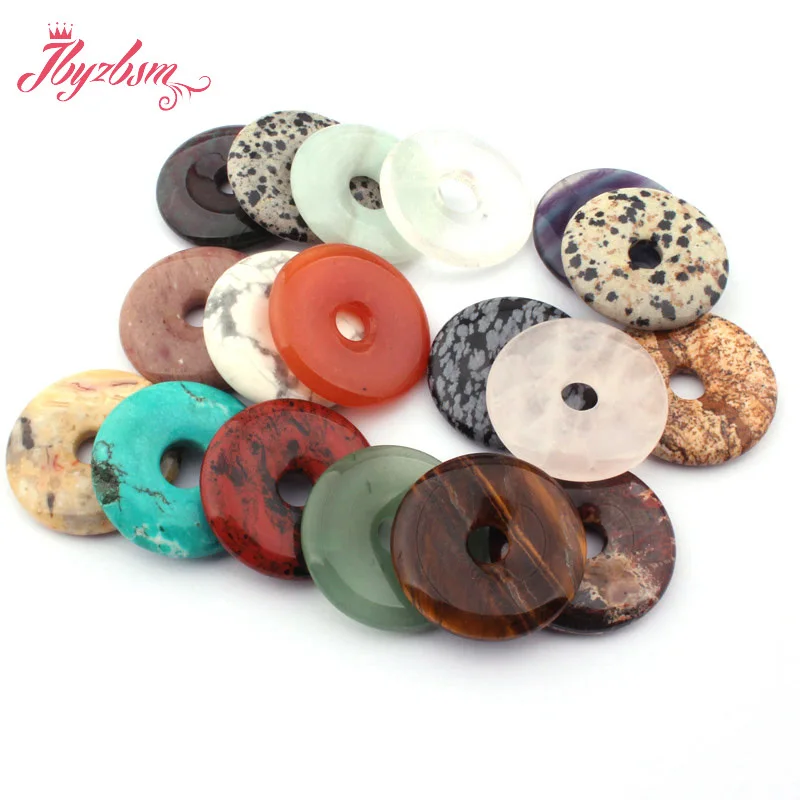 30mm Natural Donut Rings Natural Stone Loose Beads for DIY Accessories Pendant Charms Necklace Bracelet Jewelry Making 1 Pcs