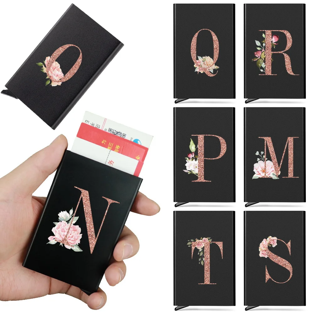 Aluminium Anti Rfid Card Holder NFC Blocking Reader Rose Gold Pattern Wallets Pocket Case Slim Protection Bank Credit Card Case