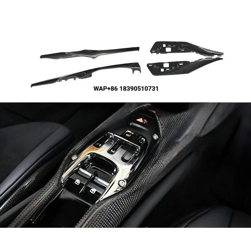 Real seco fibra de carbono console do carro interruptor de mudança de engrenagem botão painel decoração capa acessórios interiores para 296 estilo oem