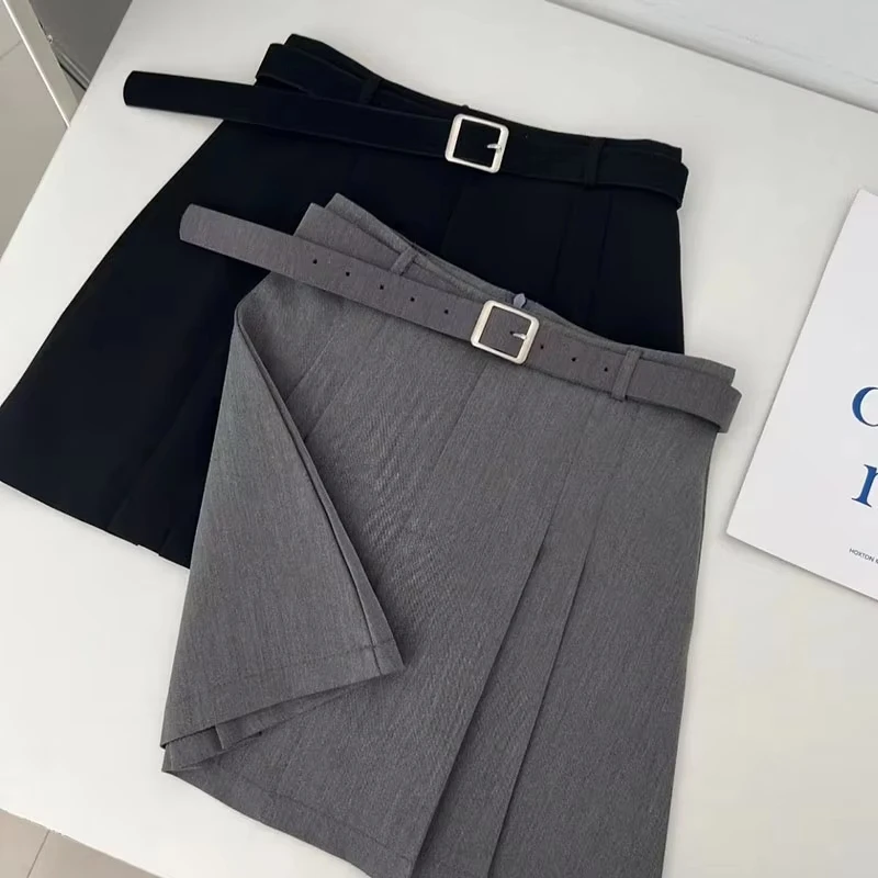 Style A-Line Skirt for Women Summer New High Waist Black Gray Pleated Skirts Female Casual Student Mini Skirts