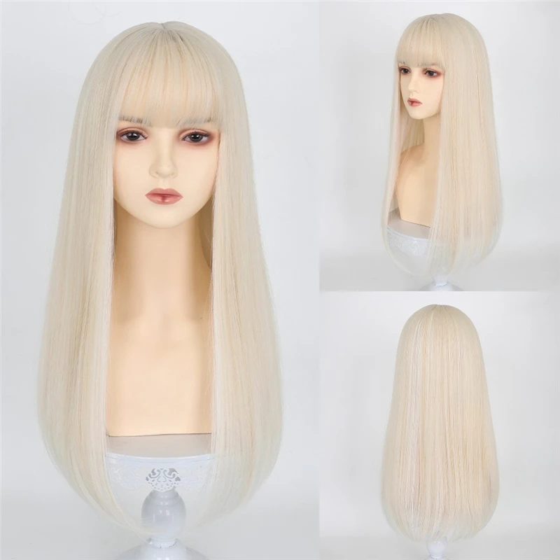 RANYU Long Light Purple Synthetic Stranght Wig with Bangs for white Women Cosplay Party Halloween Wigs Daily Natural Hair