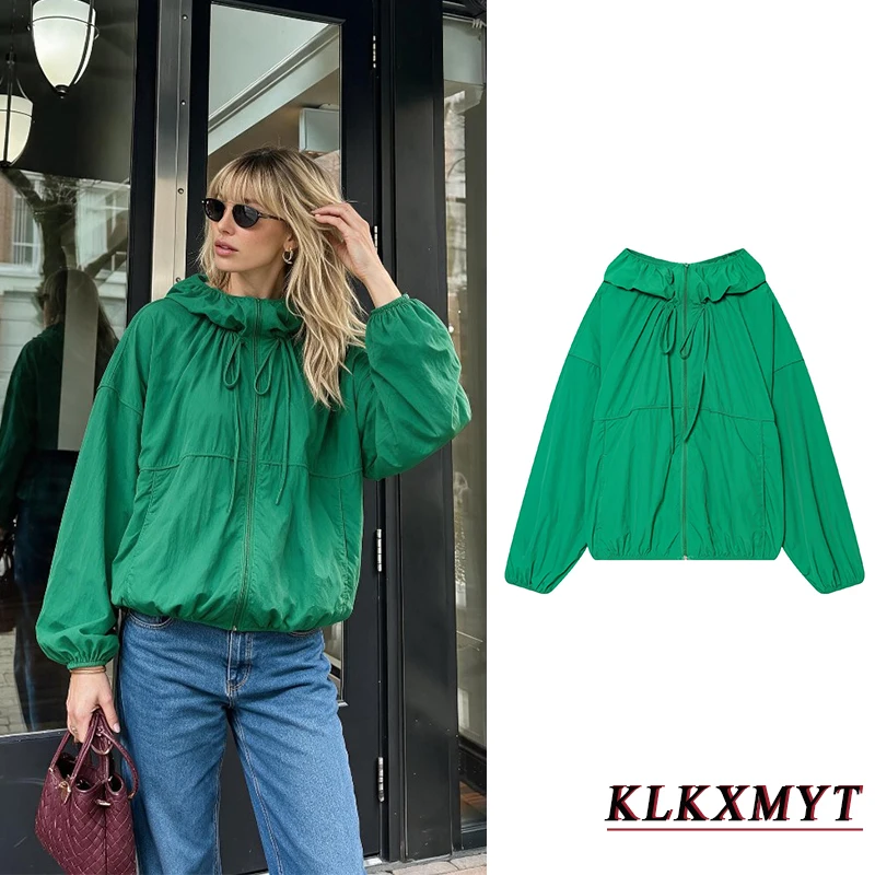 Women Autumn Winter Fashion Lace Up Green Coats Elegant Long Sleee Stand Collar Zipper Coat Leisure Office Jackets
