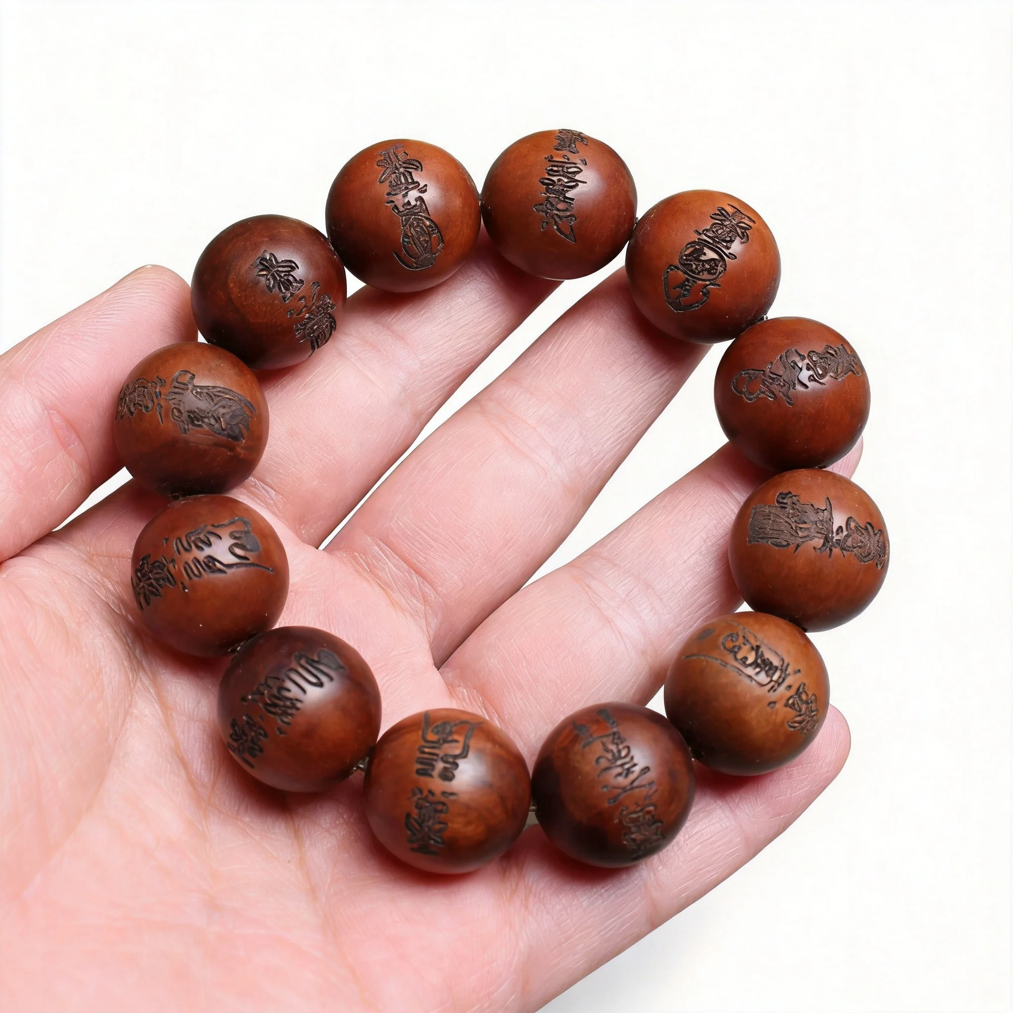 Traditional Chinese 20mm 12pcs Thunder Struck Jujube Wood Beaded Bracelet Engraved 12 Taoist Talismans Lucky Blessing Wealth Att
