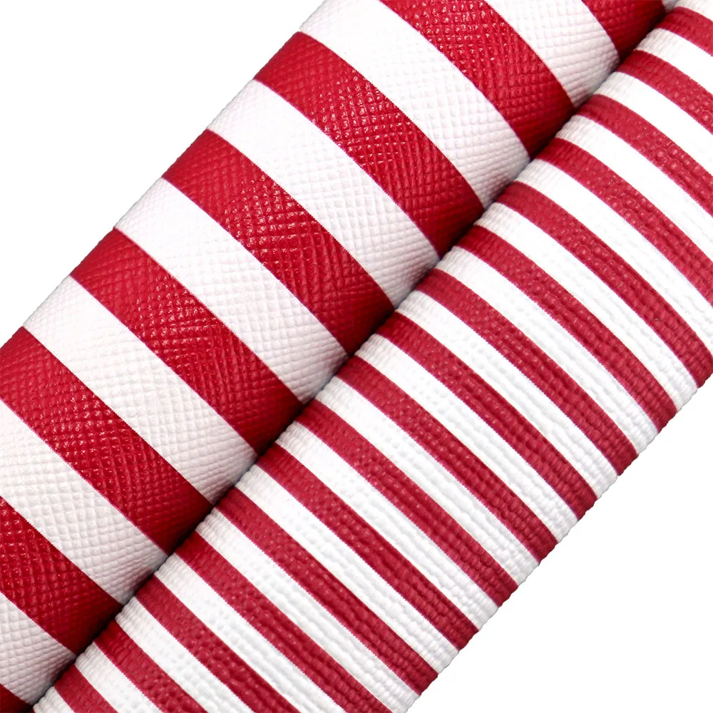 Mini Roll 30x134cm Red White Stripe Textured Faux Synthetic Leather Fabric For HandBag Craft DIY Sewing Decoration HM024