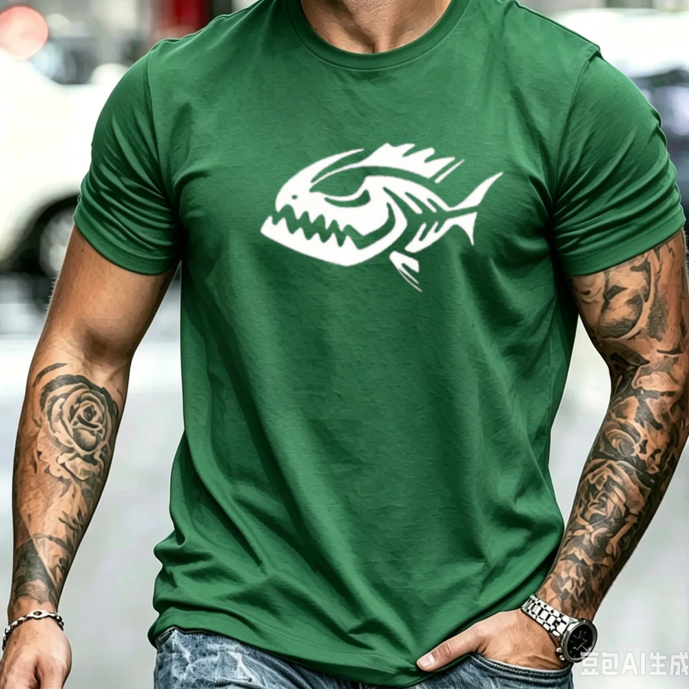 Cool Skeleton Fish Skull Graphic Tshirt Sharp Teeth Monster Fish Tees Fishing Shirt Short Sleeve Streetwear Fisherman Ocean Tops