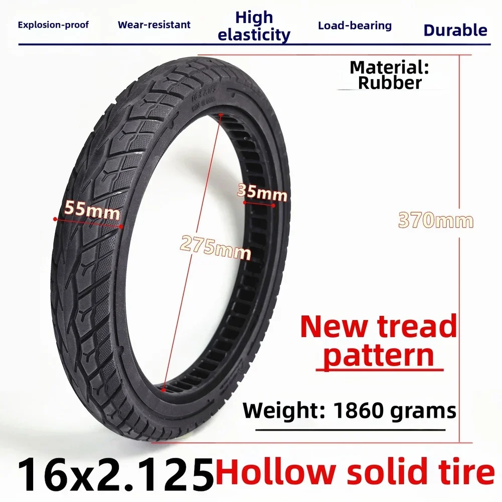 Tubeless Solid Tire Replacement For Eectric Scooter 16x2.125 Solid Tire Black Color Non Puncture Solid Shock-absorption Tyre