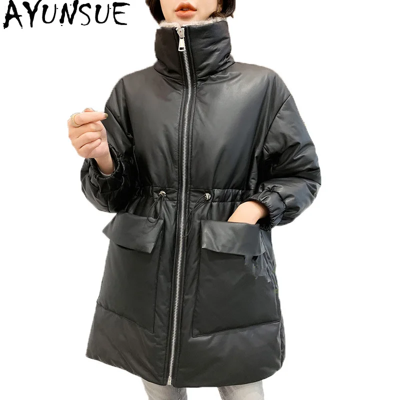 AYUNSUE Women\'s Winter Down Jacket 90% White Duck Down Jackets Real Sheepskin Coat Korean Parkas Woman Mink Fur Collar coats