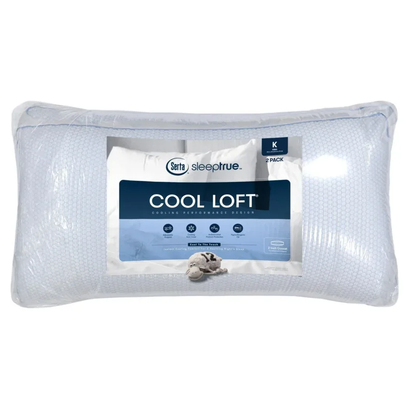 Knit Medium Firm Pillow, King, White, 2 Pack, Polyester Blend