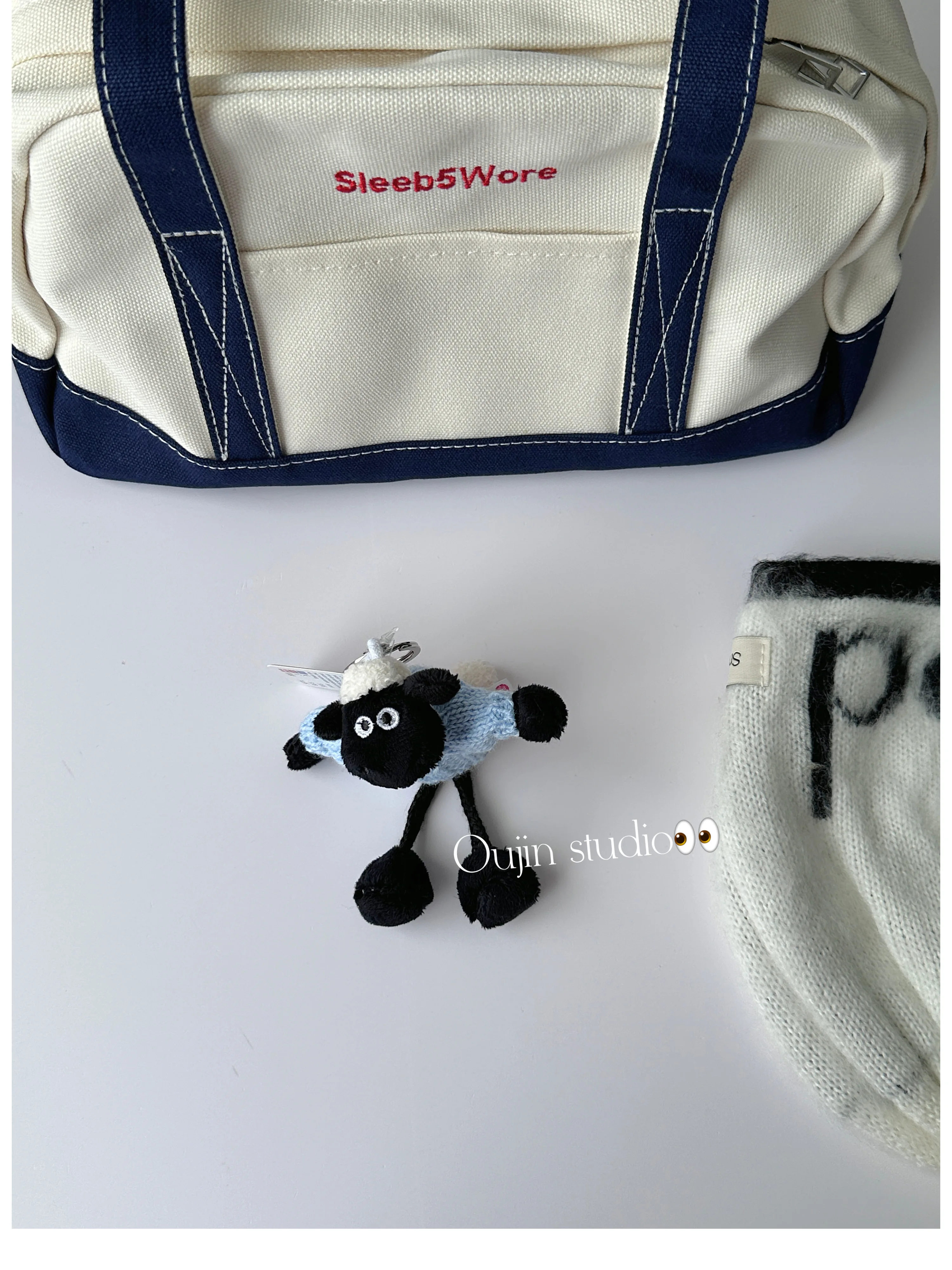 Korean ins niche cute sweater lamb bag pendant car keychain cute plush doll couple cute